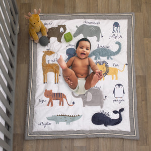 NoJo Zoo Animals White and Gray 4 Pc Crib Bedding Set
