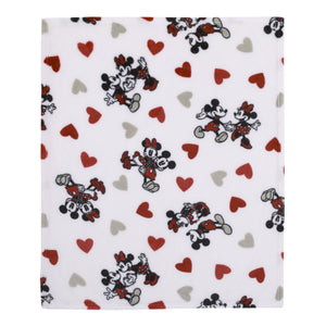 Disney Mickey Mouse & Minnie Mouse Red, Gray, and White Valentine Hearts Super Soft Plush Baby Blanket