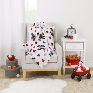 Disney Mickey Mouse & Minnie Mouse Red, Gray, and White Valentine Hearts Super Soft Plush Baby Blanket