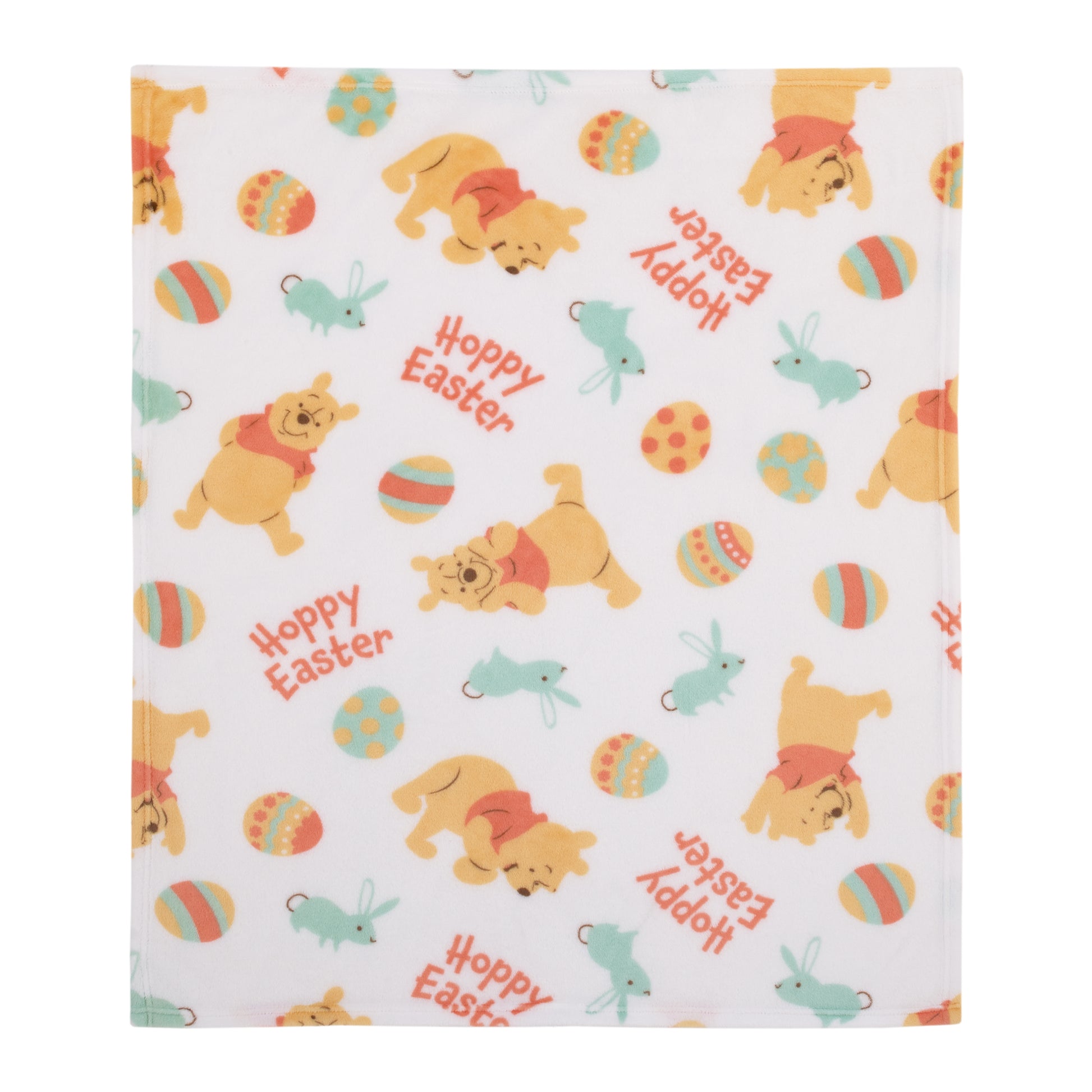 Disney Winnie the Pooh Aqua, Tan, Red, and White Hoppy Easter Super Soft Plush Baby Blanket