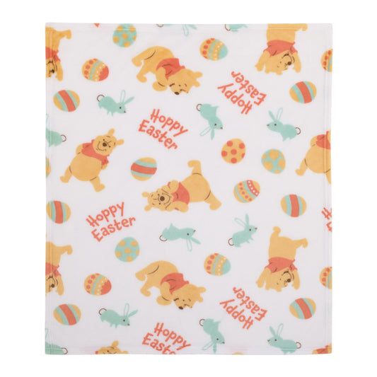Disney Winnie the Pooh Aqua, Tan, Red, and White Hoppy Easter Super Soft Plush Baby Blanket