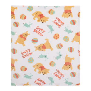 Disney Winnie the Pooh Aqua, Tan, Red, and White Hoppy Easter Super Soft Plush Baby Blanket