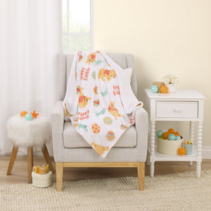 Disney Winnie the Pooh Aqua, Tan, Red, and White Hoppy Easter Super Soft Sherpa Baby Blanket
