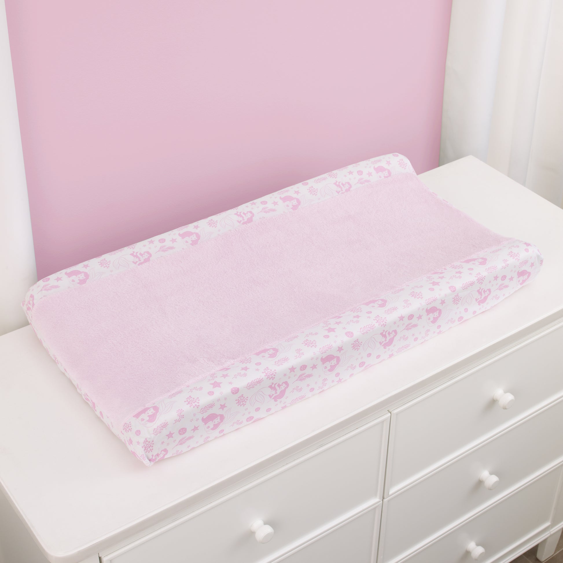 Disney The Little Mermaid Pink, Aqua, and Coral Ariel Cute by Nature 4 Piece Nursery Crib Bedding Set - Comforter, Fitted Crib Sheet, Changing Pad Cover, and Crib Skirt