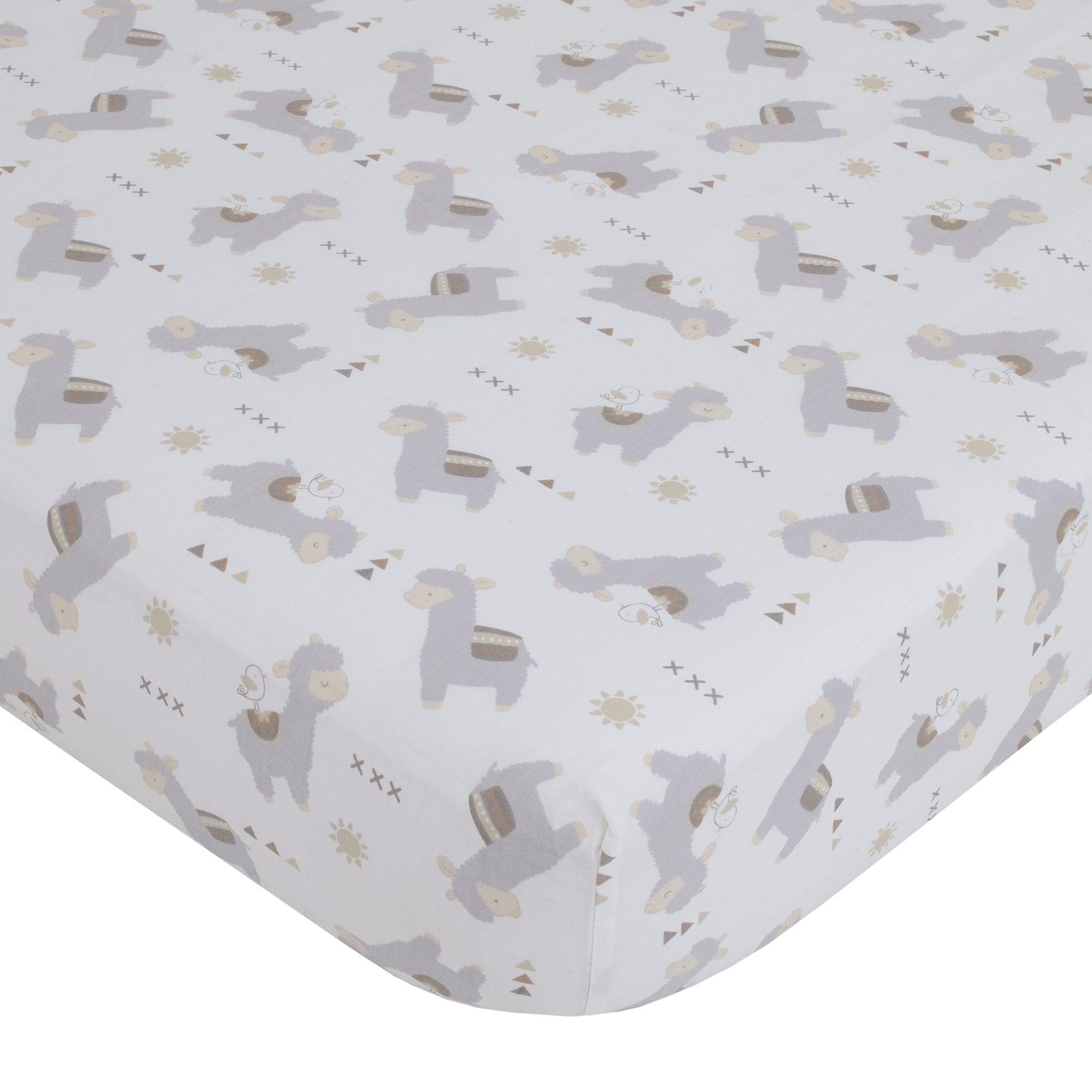 NoJo Mama's Little Llama Grey, White and Charcoal 4 Piece Nursery Crib Bedding Set - Comforter, Crib Sheet, Dust Ruffle and Nursery Organizer