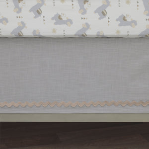 NoJo Mama's Little Llama Grey, White and Charcoal 4 Piece Nursery Crib Bedding Set - Comforter, Crib Sheet, Dust Ruffle and Nursery Organizer