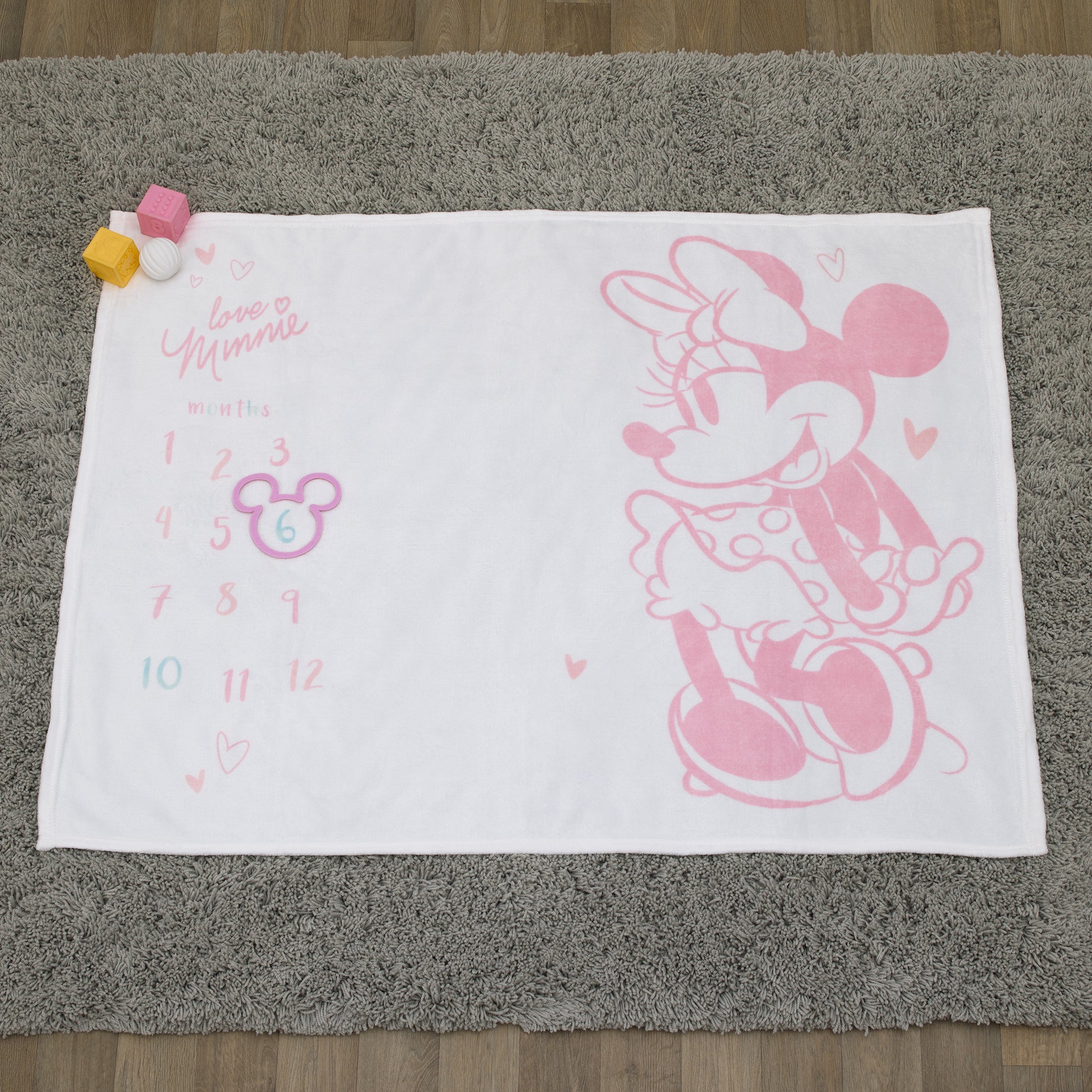 Disney Minnie Mouse White, Pink, and Aqua Super Soft Milestone Baby Blanket