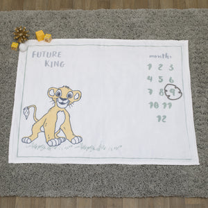 Disney Lion King Simba White, Tan, and Grey Super Soft Milestone Baby Blanket