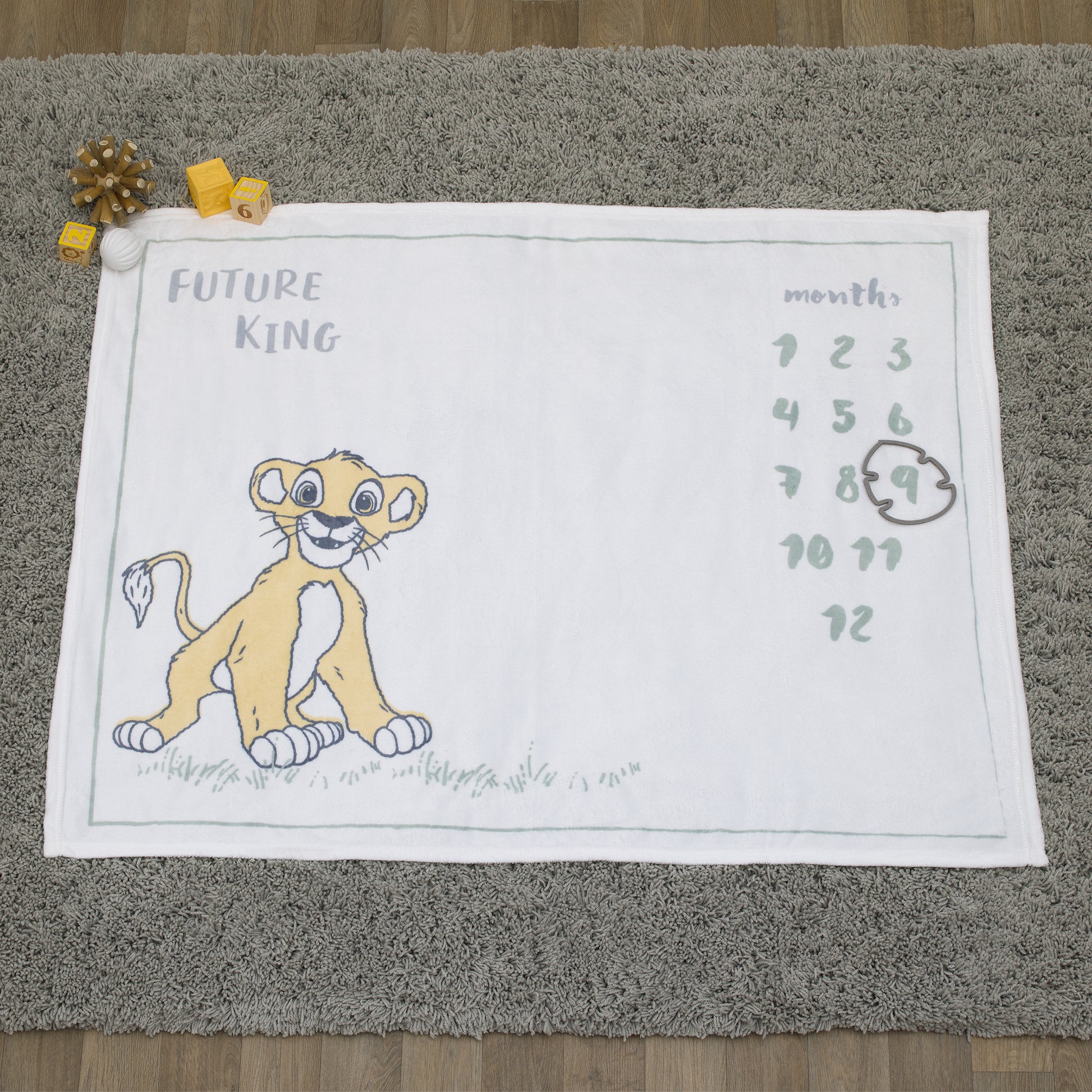 Disney Lion King Simba White, Tan, and Grey Super Soft Milestone Baby Blanket