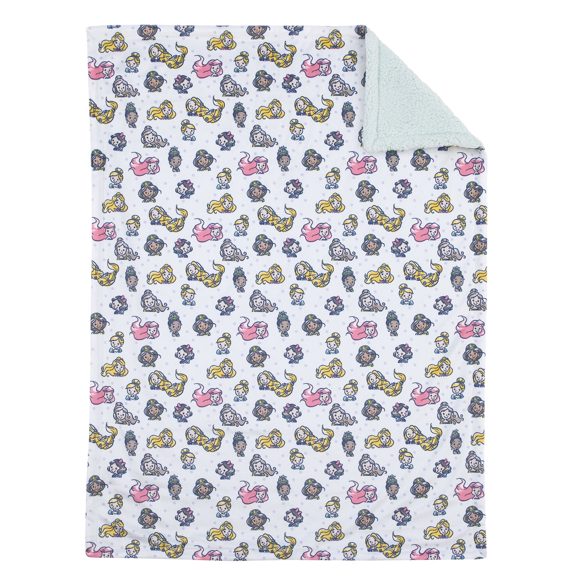 Disney Princess White, Pink, Yellow, and Lavender Dot Super Soft Baby Blanket with Sherpa Back