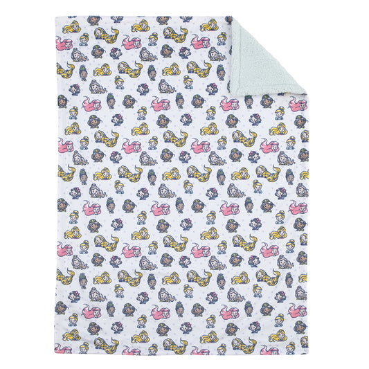 Disney Princess White, Pink, Yellow, and Lavender Dot Super Soft Baby Blanket with Sherpa Back