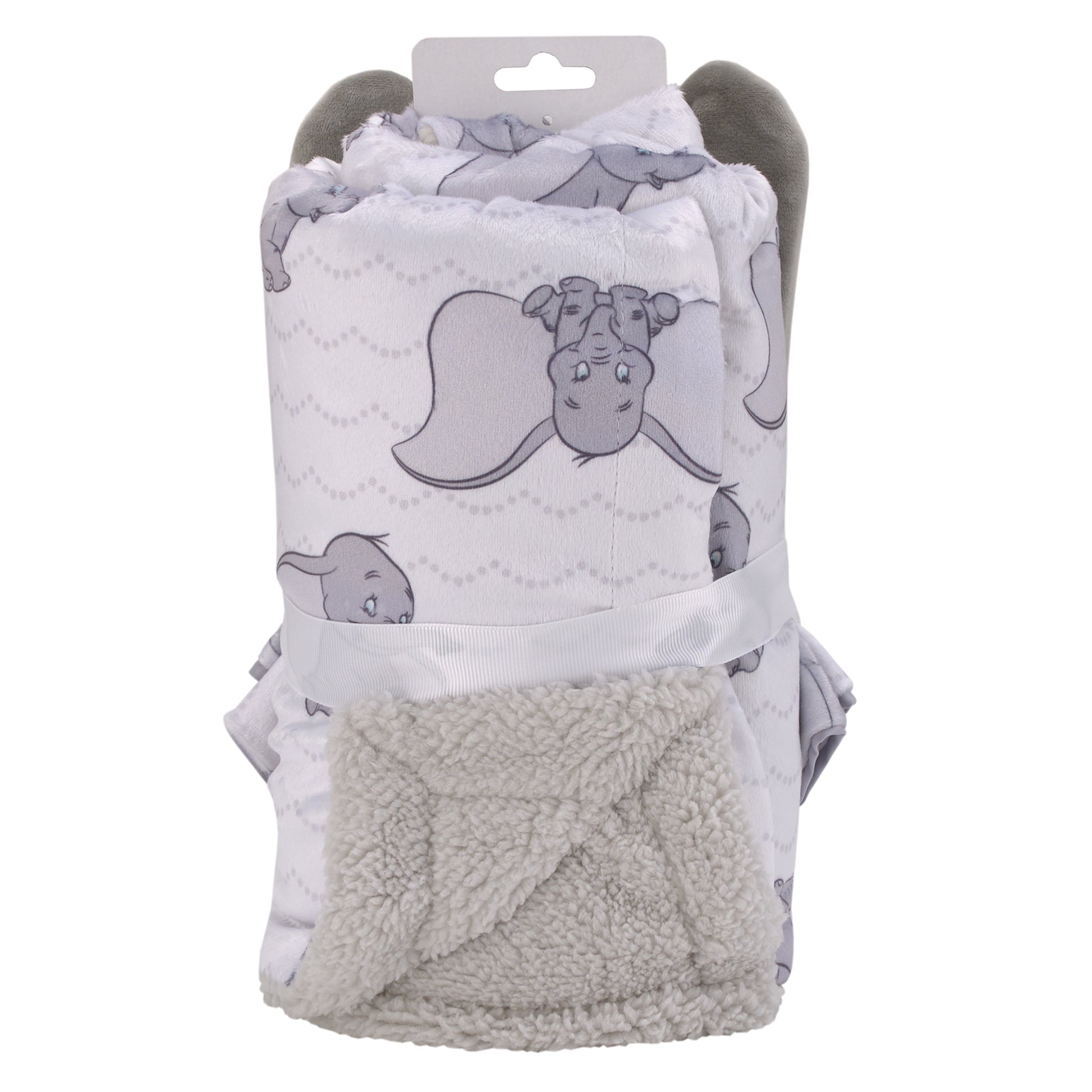 Disney Dumbo Gray and White Super Soft Sherpa Baby Blanket and Security Blanket 2-Piece Gift Set