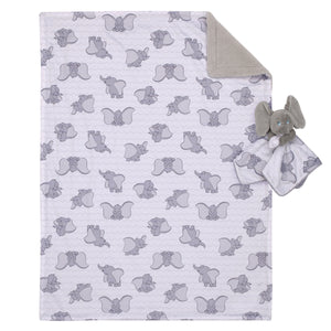 Disney Dumbo Gray and White Super Soft Sherpa Baby Blanket and Security Blanket 2-Piece Gift Set