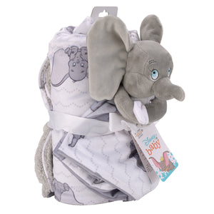 Disney Dumbo Gray and White Super Soft Sherpa Baby Blanket and Security Blanket 2-Piece Gift Set