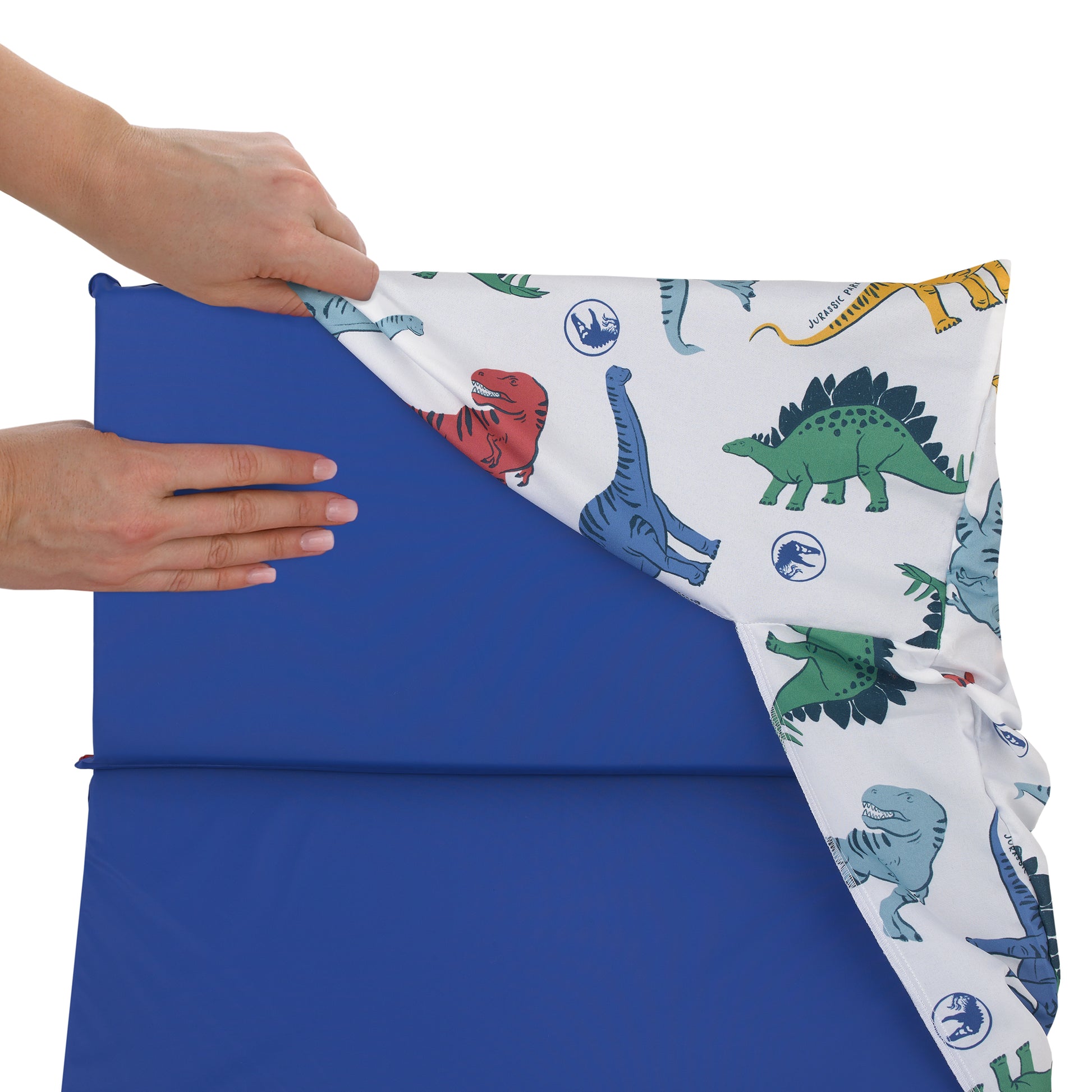 Universal Jurassic World Wild and Free Blue, Green, and Yellow Dinosaur Preschool Nap Pad Sheet