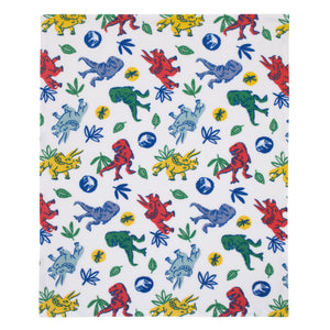 Universal Jurassic World Wild and Free Blue, Green, and Yellow Dinosaur Super Soft Plush Toddler Blanket