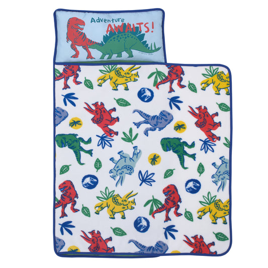 Universal Jurassic World Wild and Free Green, Blue, and Yellow Adventure Awaits Dinosaur Toddler Nap Mat