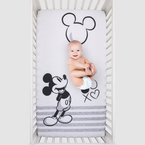 Disney Mickey Mouse - Grey, Ivory and Black Photo Op Fitted Crib Sheet