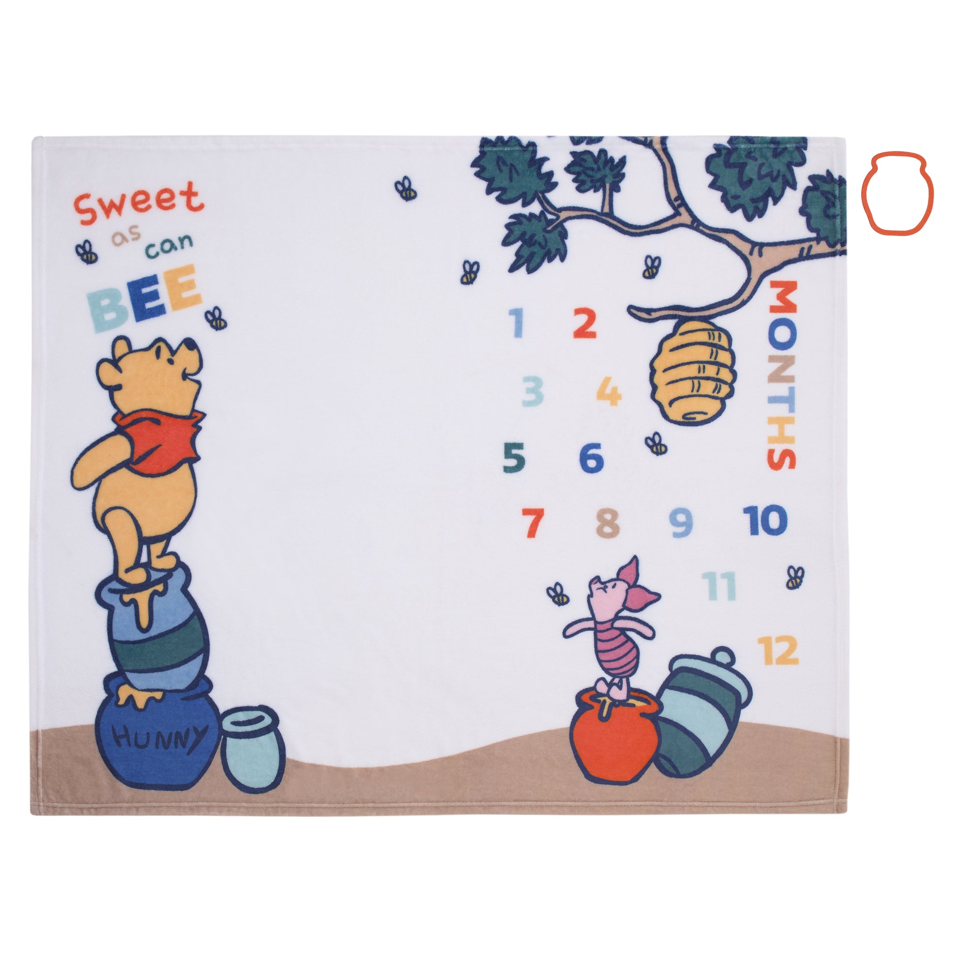 Disney Winnie the Pooh White, Blue, and Yellow Sweet As Can Bee Super Soft Photo Op Milestone Baby Blanket