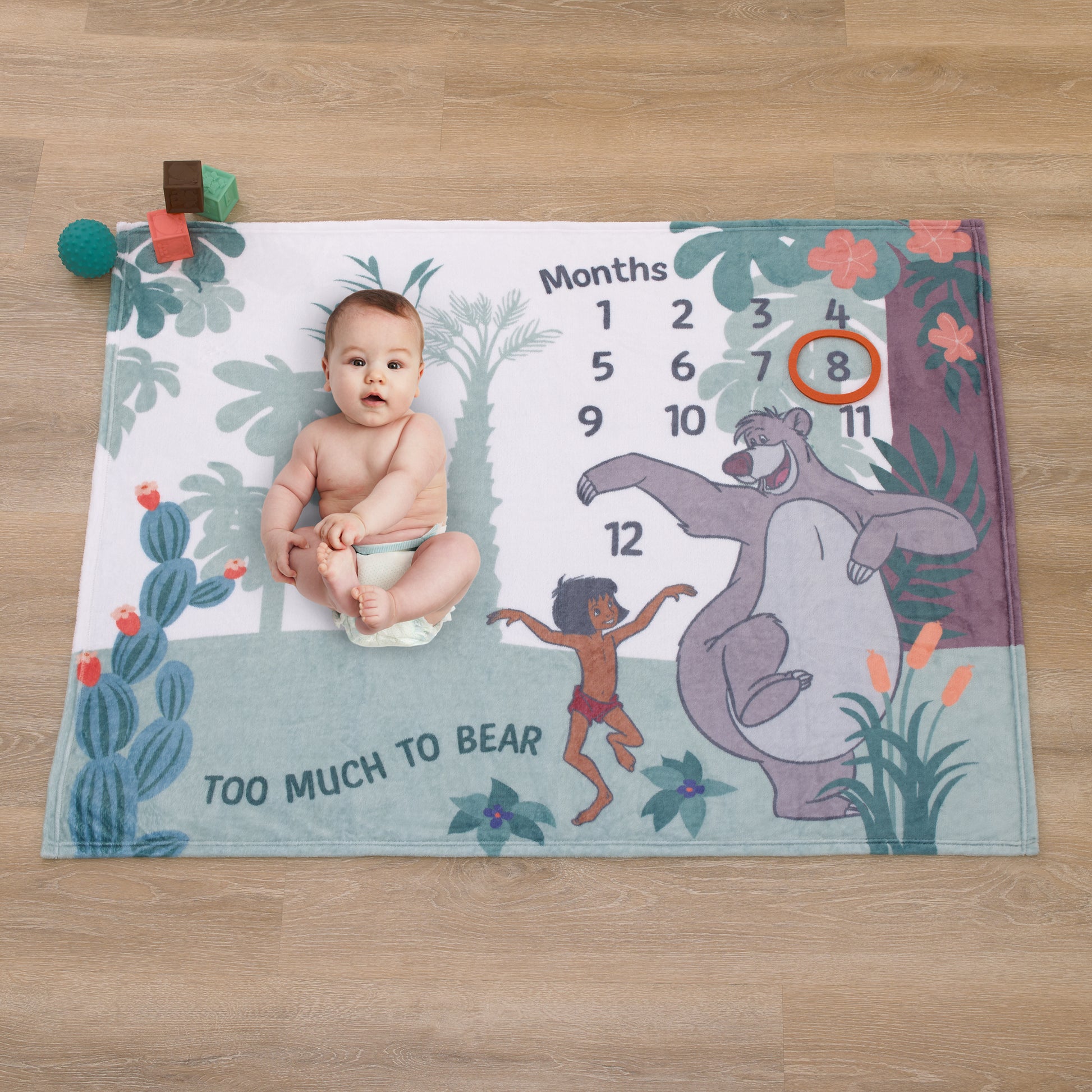 Disney Jungle Book Green and White Too Much To Bear Super Soft Photo Op Milestone Baby Blanket