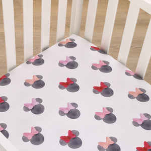 Disney Minnie Mouse - Black, Red and Pink Watercolor Minnie Ears Nursery Fitted Crib Sheet