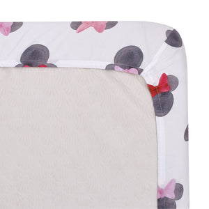 Disney Minnie Mouse - Black, Red and Pink Watercolor Minnie Ears Nursery Fitted Crib Sheet
