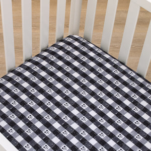 Disney Mickey Mouse - Black, White and Gray Plaid Nursery Fitted Crib Sheet