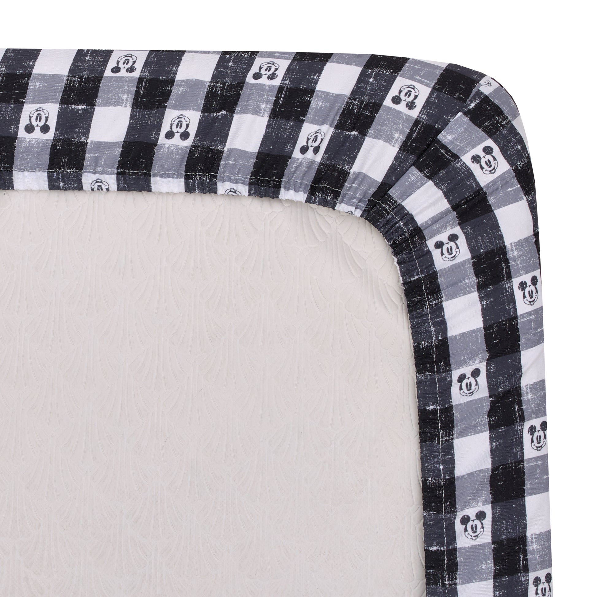 Disney Mickey Mouse - Black, White and Gray Plaid Nursery Fitted Crib Sheet