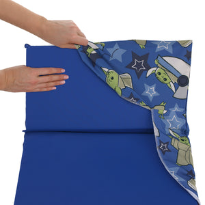 Star Wars The Child Cutest in the Galaxy Blue, Green and Gray Grogu, Hover Pod, and Stars Preschool Nap Pad Sheet