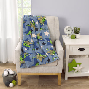 Star Wars The Child Cutest in the Galaxy Blue, Green, and Gray, Grogu, Stars, and Hover Pod Super Soft Toddler Blanket