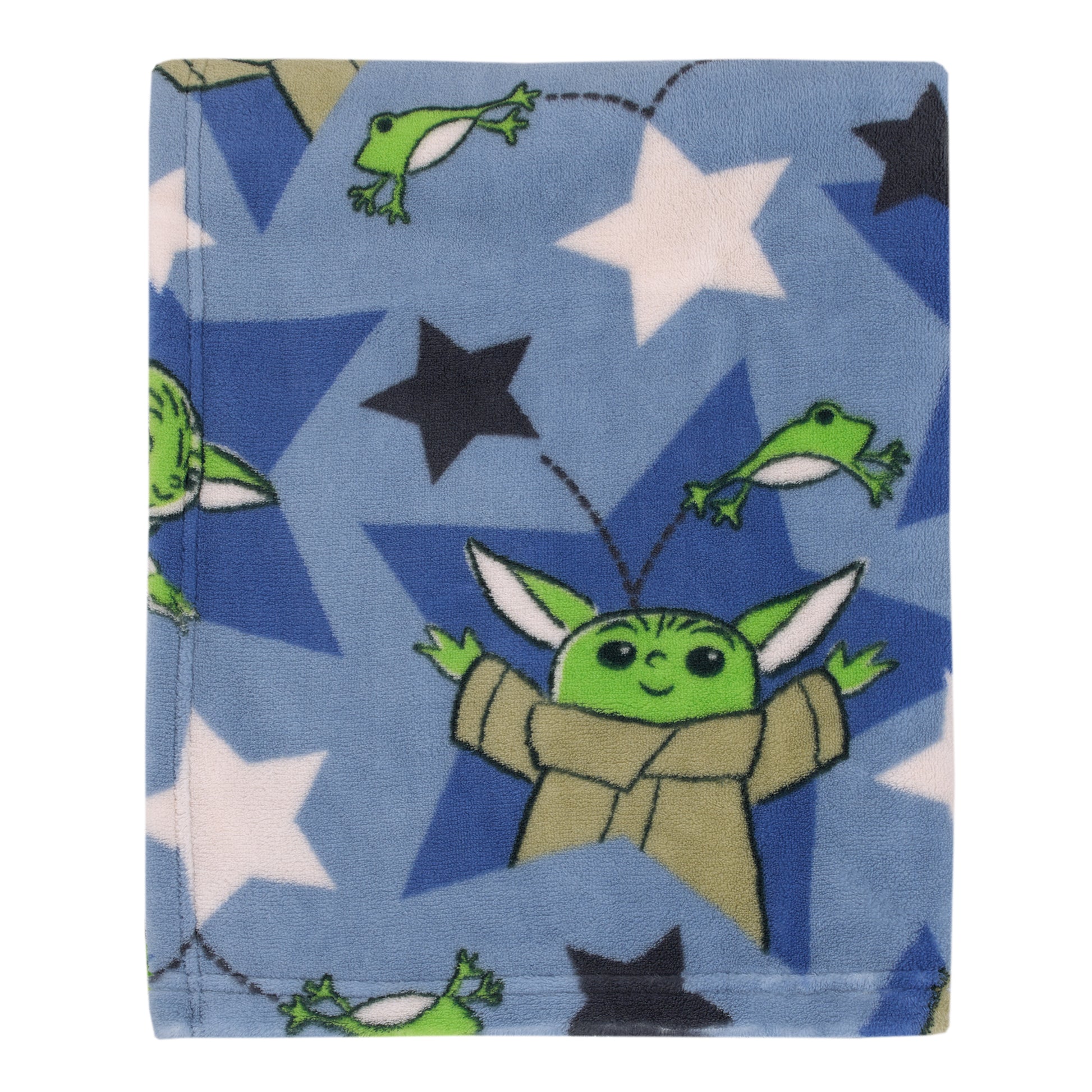Star Wars The Child Cutest in the Galaxy Blue, Green, and Gray, Grogu, Stars, and Hover Pod Super Soft Toddler Blanket