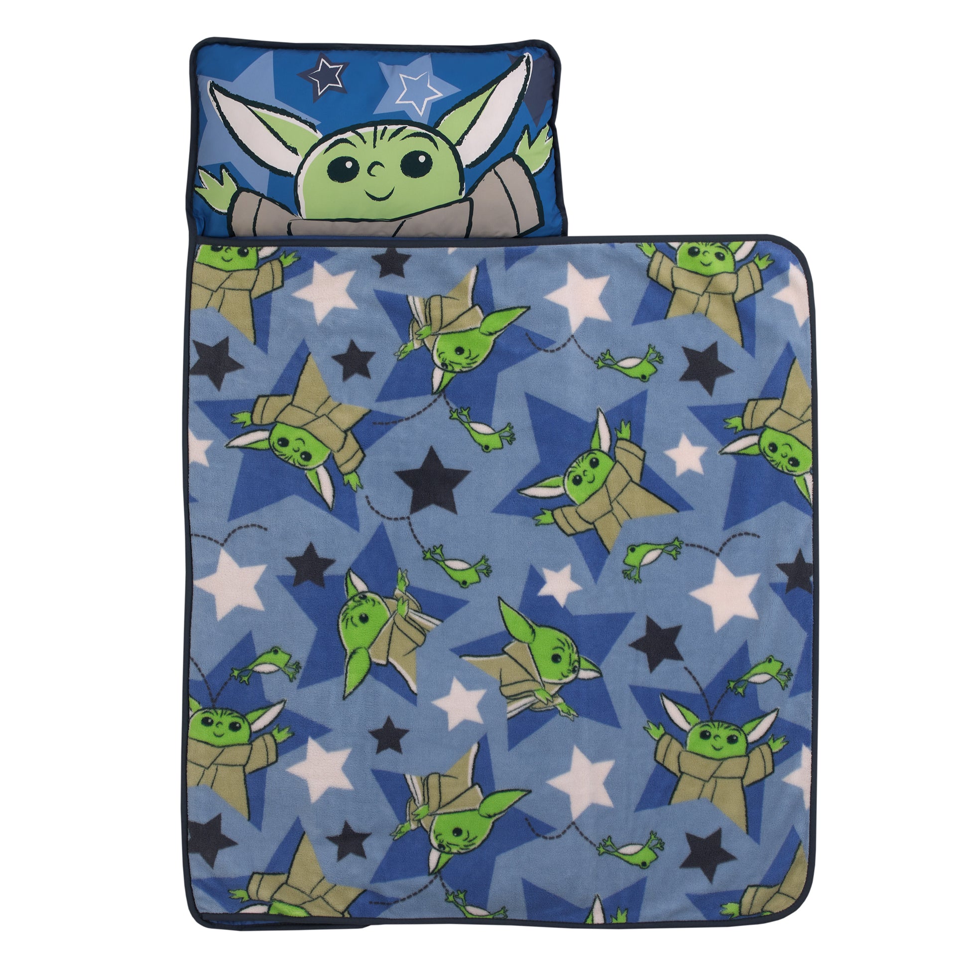 Star Wars The Child Cutest in the Galaxy Blue, Green and Gray Grogu, Hover Pod, and Stars Toddler Nap Mat