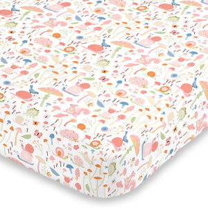 NoJo Spring Garden Pink, Green, Orange and Ivory Super Soft Mini Crib Sheet