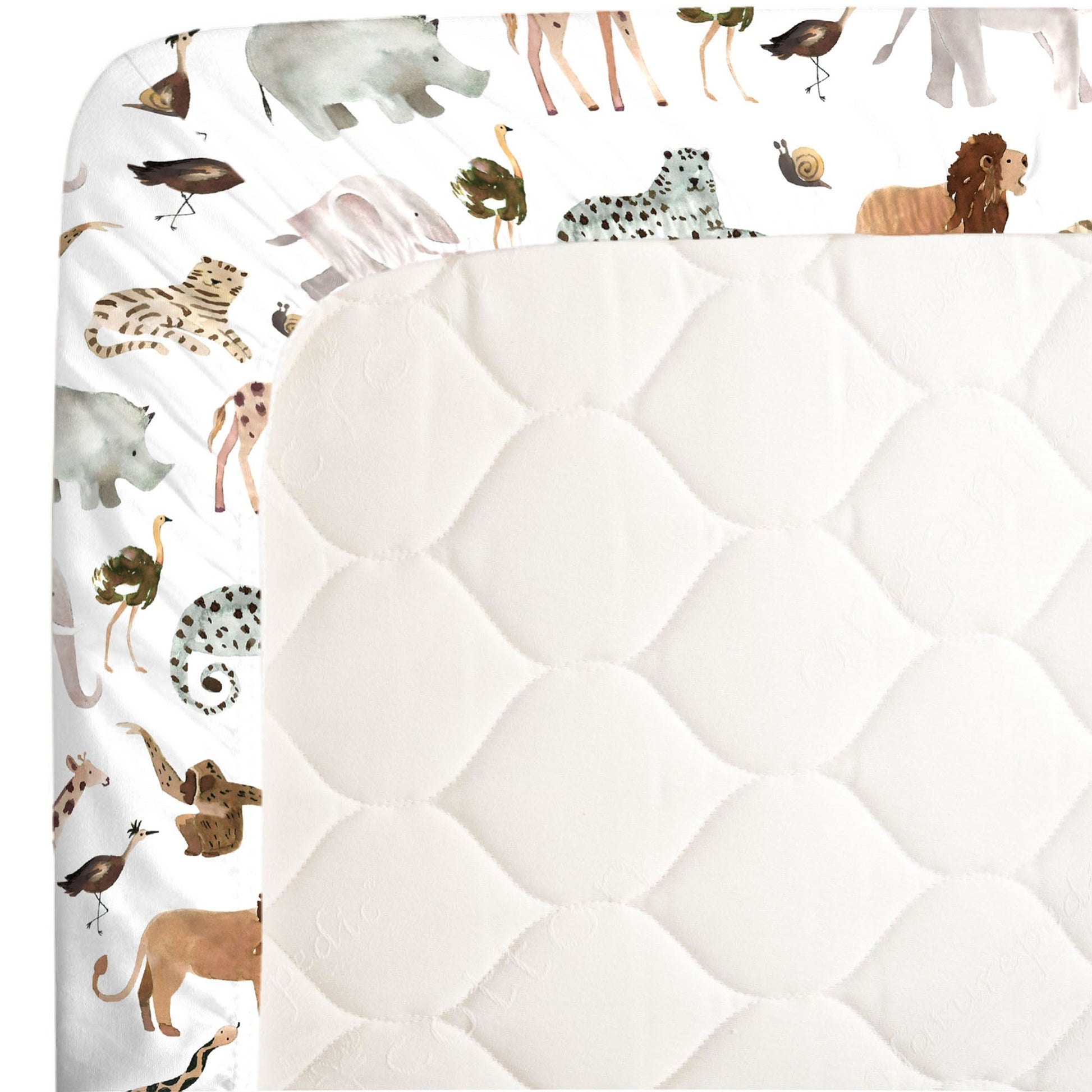 NoJo Water Color Jungle Friends Tan, Brown and Grey Super Soft Mini Crib Sheet