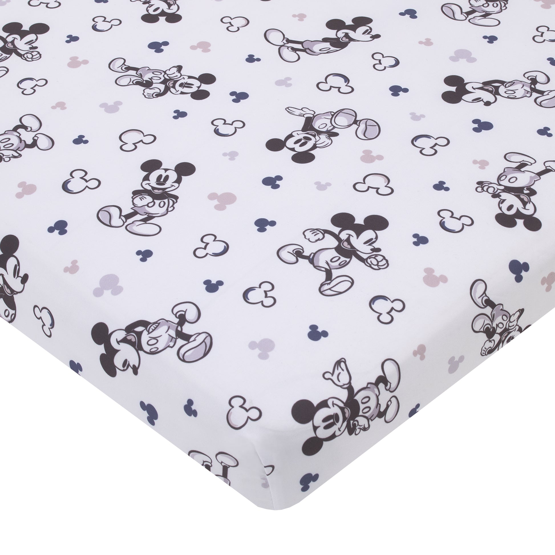 Disney Mickey Mouse Gray, Black, and White Super Soft Nursery Fitted Mini Crib Sheet