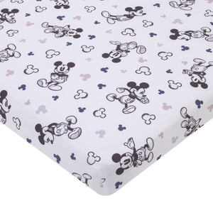 Disney Mickey Mouse Gray, Black, and White Super Soft Nursery Fitted Mini Crib Sheet