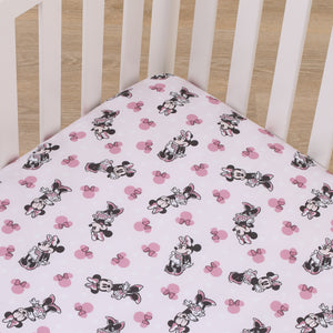 Disney Minnie Mouse Pink, Black, and White Super Soft Nursery Fitted Crib Sheet