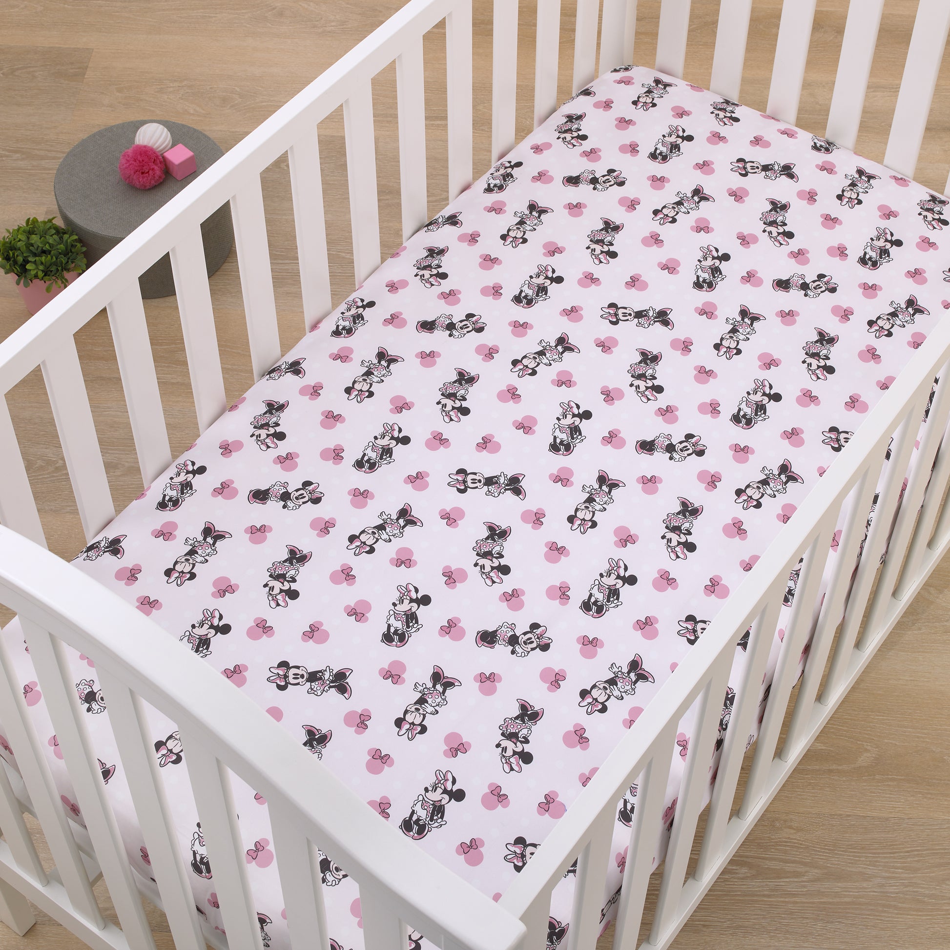 Disney Minnie Mouse Pink, Black, and White Super Soft Nursery Fitted Crib Sheet