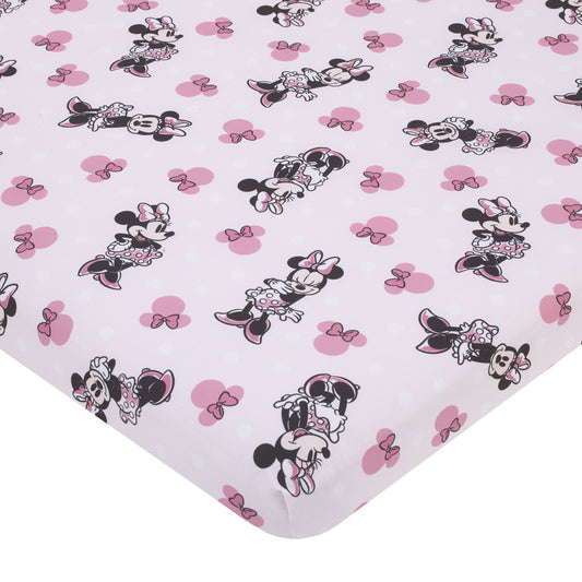 Disney Minnie Mouse Pink, Black, and White  Super Soft Nursery Fitted Mini Crib Sheet