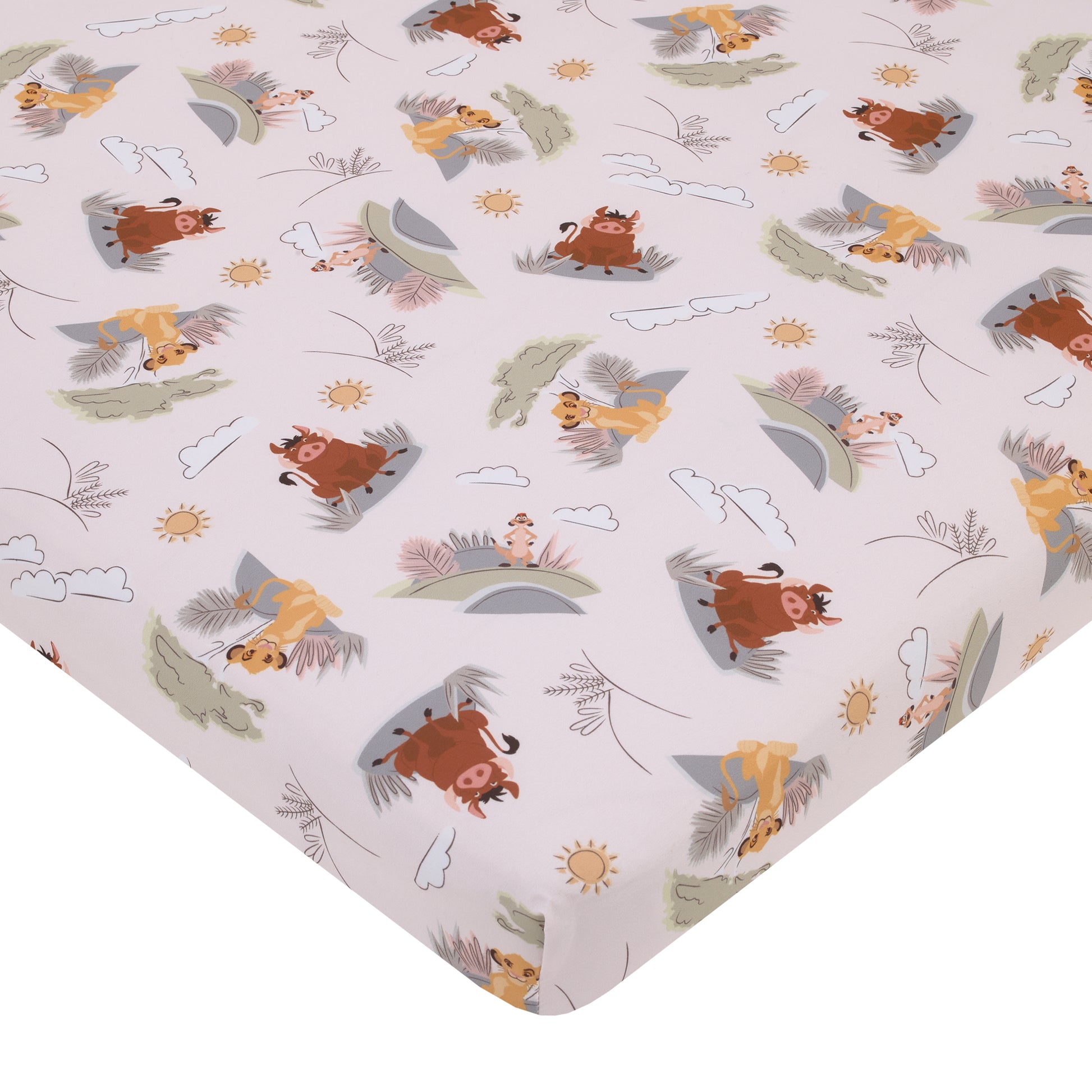 Disney Lion King Ivory, Sage, Gold, and Brown, Simba, Timon, and Pumba Super Soft Nursery Fitted Mini Crib Sheet