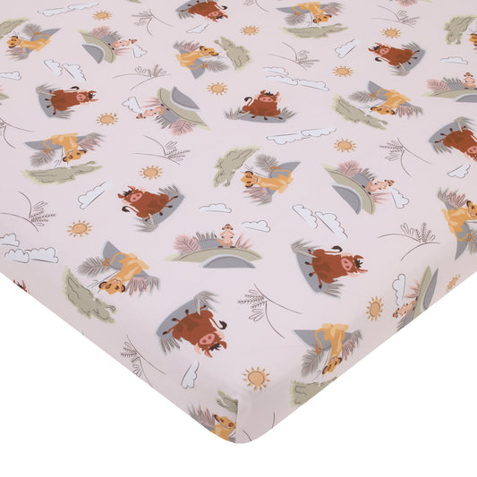 Disney Lion King Ivory, Sage, Gold, and Brown, Simba, Timon, and Pumba Super Soft Nursery Fitted Mini Crib Sheet