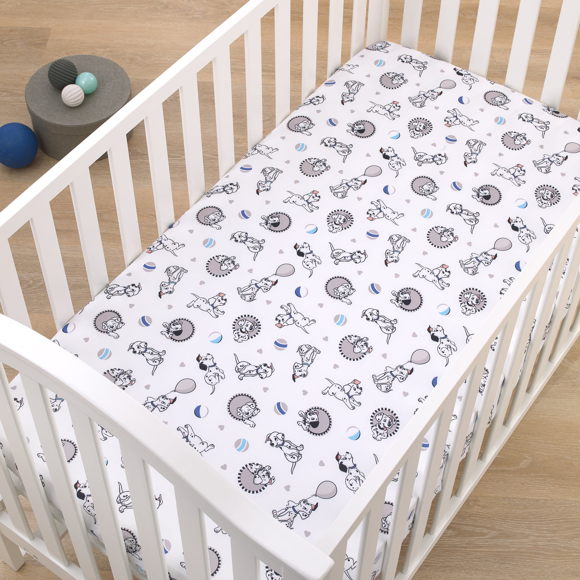 Disney 101 Dalmatians Gray, Black, White, and Blue Puppies Super Soft Nursery Fitted Mini Crib Sheet