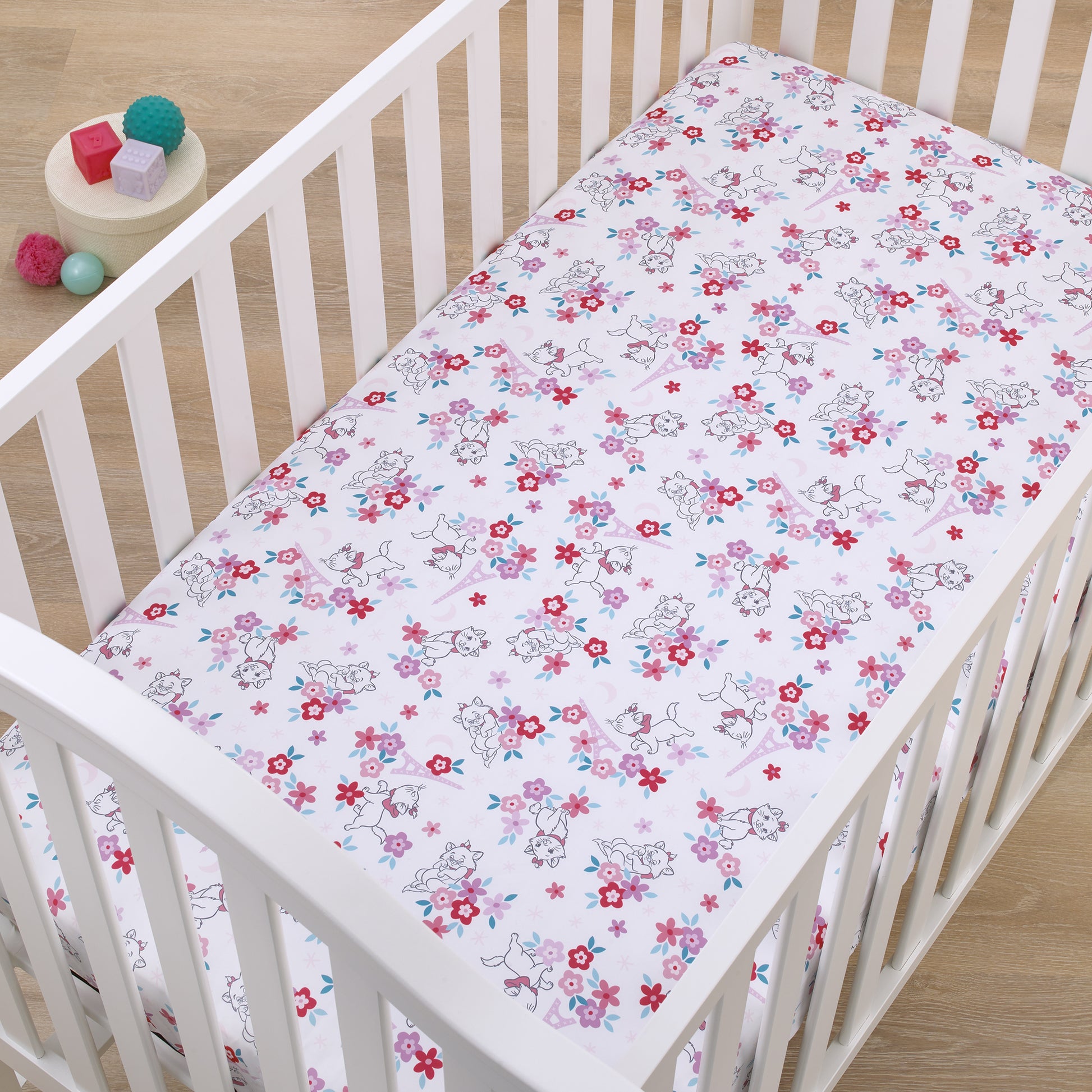 Disney Aristocats Pink, White, and Teal, Marie Super Soft Nursery Fitted Mini Crib Sheet