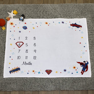 Warner Bros  Superman White and Red Power, Icon, and Stars Milestone Baby Blanket