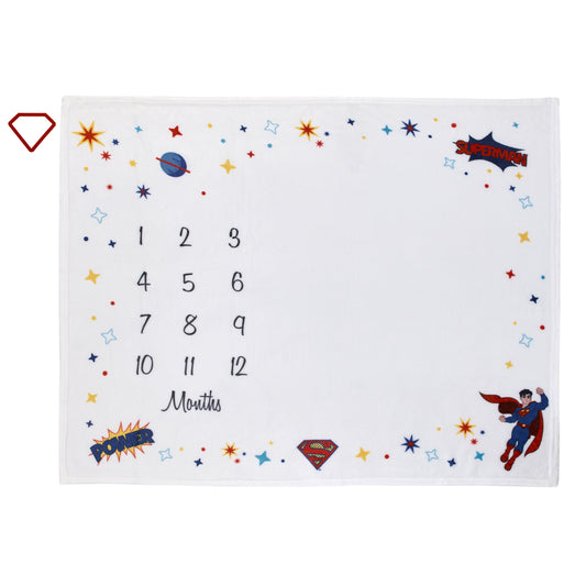 Warner Bros  Superman White and Red Power, Icon, and Stars Milestone Baby Blanket