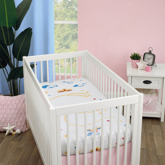 Warner Bros  Wonder Woman White and Gold Star-Tiara, Lasso of Truth, and the Invisible Jet Photo Op Nursery Fitted Crib Sheet