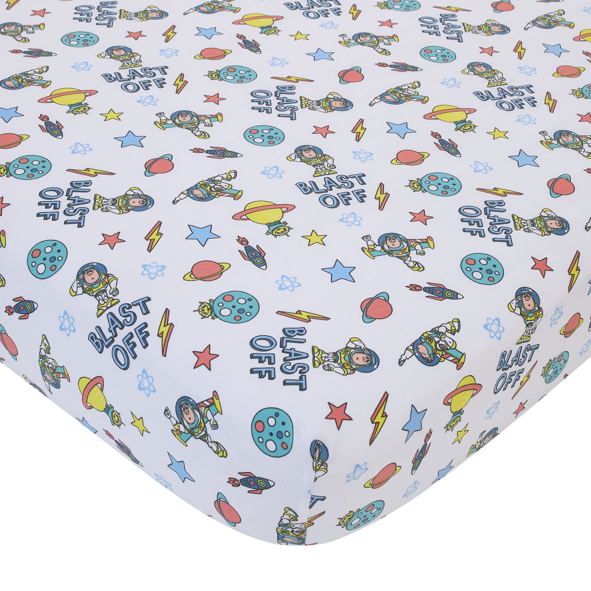 Disney Toy Story Buzz Lightyear Blue, Orange, and Yellow Countdown to Blast-Off 3 Piece Nursery Crib Bedding Set - Comforter, 100% Cotton Fitted Crib Sheet and Crib Skirt