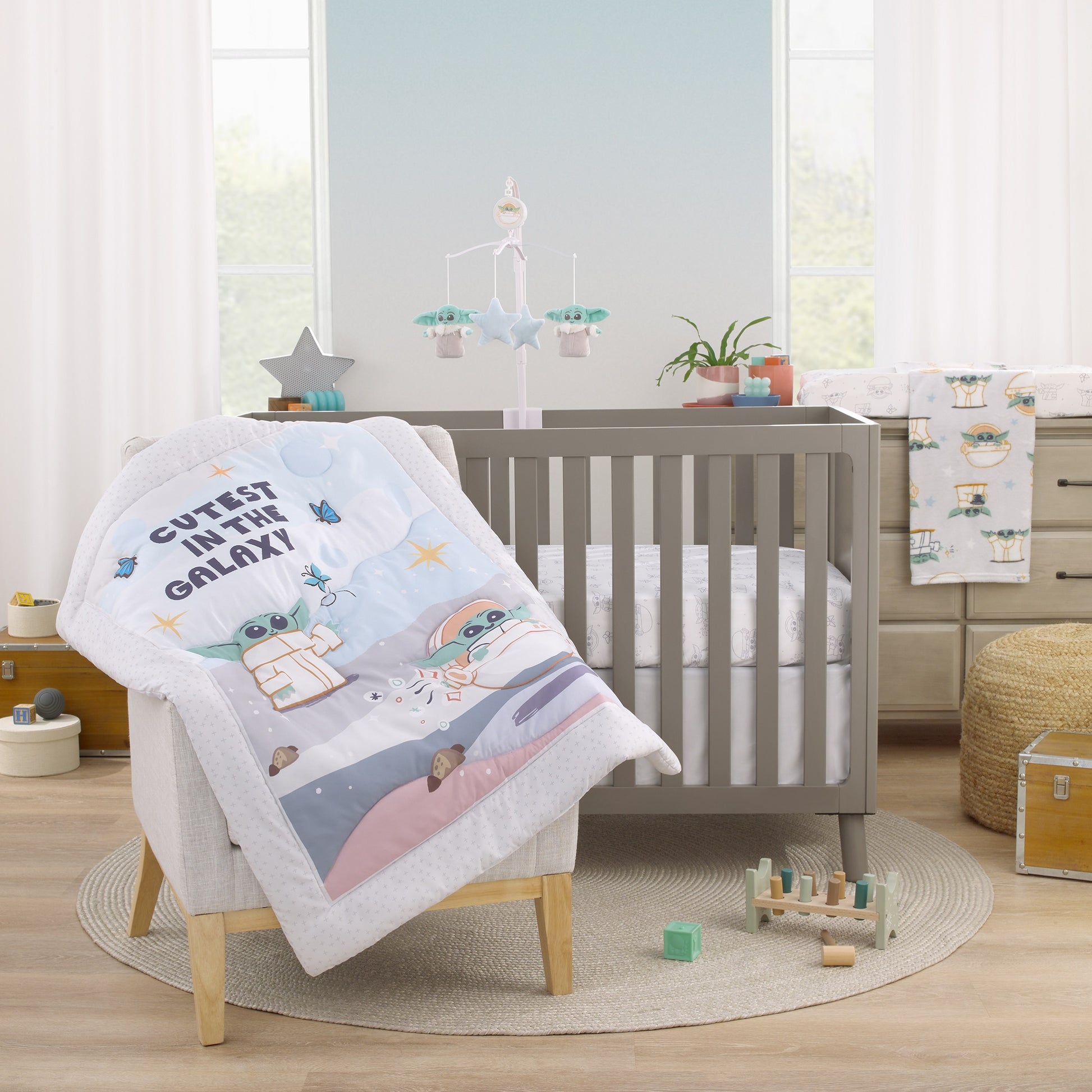Star Wars Grogu Cutest in the Galaxy Cream and White Nursery Fitted Crib Sheet