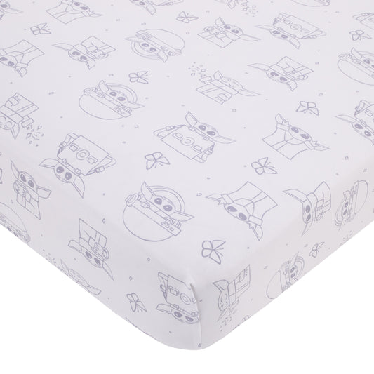 Star Wars Grogu Cutest in the Galaxy Cream and White Nursery Fitted Crib Sheet