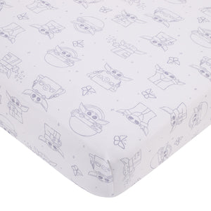 Star Wars Grogu Cutest in the Galaxy Cream and White Nursery Fitted Crib Sheet